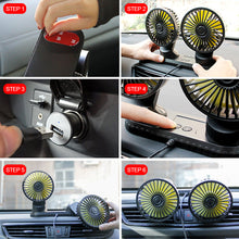 Load image into Gallery viewer, Car Fan Multi-Angle Rotatable Dual Head 3-Speed Dashboard USB Powered For Summer Cooling Fan Accessories
