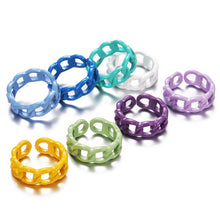 Load image into Gallery viewer, Fashion Threaded Chain Metal Spray Paint Candy Color Rings for Women Party Pink Yellow Blue Opening Adjustable Ring Jewelry
