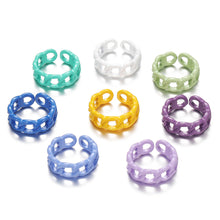 Load image into Gallery viewer, Fashion Threaded Chain Metal Spray Paint Candy Color Rings for Women Party Pink Yellow Blue Opening Adjustable Ring Jewelry
