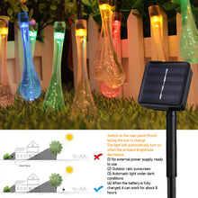 Load image into Gallery viewer, Water Drop Solar Fairy Lights String 20/30/50/100LED Garden Lights 8 Mode Flashing Christmas Party Outdoor Hanging Lights Solar Powered
