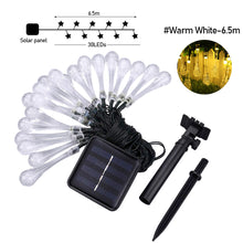 Load image into Gallery viewer, Water Drop Solar Fairy Lights String 20/30/50/100LED Garden Lights 8 Mode Flashing Christmas Party Outdoor Hanging Lights Solar Powered
