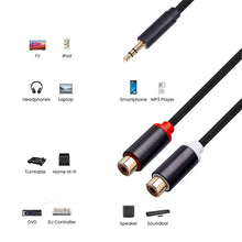 Load image into Gallery viewer, RCA Cable 2RCA To 3.5mm Jack Female AUX Audio Cable Stereo Splitter Adapter Cable For TV PC DVD Speaker Audio Amplifiers
