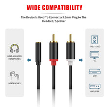 Load image into Gallery viewer, RCA Cable 2RCA To 3.5mm Jack Female AUX Audio Cable Stereo Splitter Adapter Cable For TV PC DVD Speaker Audio Amplifiers
