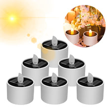 Load image into Gallery viewer, 6Pcs Outdoor Flameless Electronic Solar LED Tea Lights Solar Power LED Candles Light Plastic Solar Energy Candle Lamp
