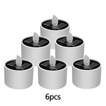 Load image into Gallery viewer, 6Pcs Outdoor Flameless Electronic Solar LED Tea Lights Solar Power LED Candles Light Plastic Solar Energy Candle Lamp

