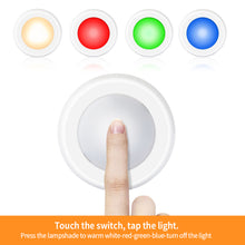Load image into Gallery viewer, 16 Colors Mini LED Battery Powered Wireless Stick Tap Touch Lamp Stick-on Push Light Wall Staircase Rack Cabinet Kitchen Car Lamp
