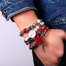 Load image into Gallery viewer, Bohemian Alloy Pendant Multi-layer Pearl Bracelet Glass Temperament Tassel Multi-layer Simulation Crystal Bracelet Women Jewelry
