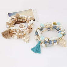Load image into Gallery viewer, Bohemian Imitation Crystal Multi-layer Leaves Bracelet Glazed Alloy Temperament Tassel Multi-layer Bracelet Women Jewelry
