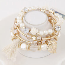 Load image into Gallery viewer, Bohemian Imitation Crystal Multi-layer Leaves Bracelet Glazed Alloy Temperament Tassel Multi-layer Bracelet Women Jewelry
