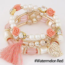 Load image into Gallery viewer, Bohemian Imitation Crystal Multi-layer Leaves Bracelet Glazed Alloy Temperament Tassel Multi-layer Bracelet Women Jewelry
