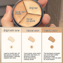 Load image into Gallery viewer, Round Tri-color Concealer Cover Up Spot Acne Marks Dark Circles Tear Ditch Repair Foundation Cream Does Not Take Off Makeup
