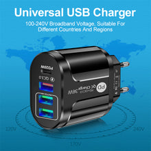 Load image into Gallery viewer, 36W PD+QC3. 0 2.4a EU US UK Standard Plug USB Charger Fast Charging Mobile Phone Charger 3usb With PD Charging Head For Phone
