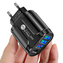 Load image into Gallery viewer, 36W PD+QC3. 0 2.4a EU US UK Standard Plug USB Charger Fast Charging Mobile Phone Charger 3usb With PD Charging Head For Phone
