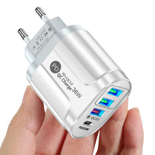 Load image into Gallery viewer, 36W PD+QC3. 0 2.4a EU US UK Standard Plug USB Charger Fast Charging Mobile Phone Charger 3usb With PD Charging Head For Phone
