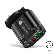 Load image into Gallery viewer, 36W PD+QC3. 0 2.4a EU US UK Standard Plug USB Charger Fast Charging Mobile Phone Charger 3usb With PD Charging Head For Phone
