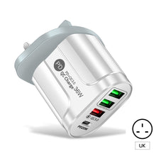 Load image into Gallery viewer, 36W PD+QC3. 0 2.4a EU US UK Standard Plug USB Charger Fast Charging Mobile Phone Charger 3usb With PD Charging Head For Phone
