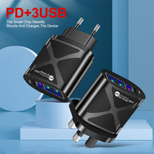 Load image into Gallery viewer, 36W PD+QC3.0 2.4A Mobile Phone Charger European American Fast Charging 3USB with PD Charging Adapter
