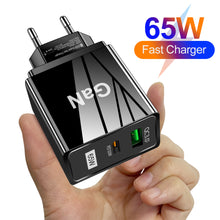 Load image into Gallery viewer, 65W Gallium Nitride Charger GaN Charger QC PD 3.0 USB Type C Fast Wall Charger For Laptop iPhone redmi Xiaomi Quick Charge
