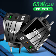 Load image into Gallery viewer, 65W Gallium Nitride Charger GaN Charger QC PD 3.0 USB Type C Fast Wall Charger For Laptop iPhone redmi Xiaomi Quick Charge
