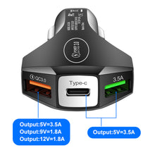 Load image into Gallery viewer, 3 Port Car Charger QC3.0 3.5A Fast Charger Cellphone Car Adapter forSamsung foriphone forHuawei forSONY forLG Universal
