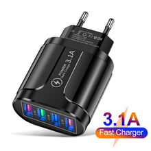 Load image into Gallery viewer, 3.1A 4usb Multi-Port Charger EU/US/UK Plug Mobile Phone Fast Charger Suitable For iPhone 13 12 11 X Pro Max Huawei P40 Xiaomi
