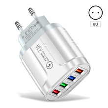 Load image into Gallery viewer, 3.1A 4usb Multi-Port Charger EU/US/UK Plug Mobile Phone Fast Charger Suitable For iPhone 13 12 11 X Pro Max Huawei P40 Xiaomi
