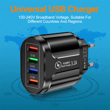 Load image into Gallery viewer, 3.1A 4usb Multi-Port Charger EU/US/UK Plug Mobile Phone Fast Charger Suitable For iPhone 13 12 11 X Pro Max Huawei P40 Xiaomi
