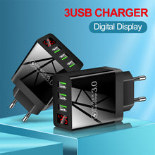 Load image into Gallery viewer, Quick Charge 3.0 3USB Digital Display Charger for IPhone Xiaomi Samsung Huawei 5V 3A Fast Charging Phone Charger
