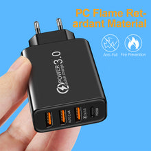 Load image into Gallery viewer, 3USB+PD QC3.0 Fast Charger 20W Type-C 3 USB Interface 5V/3.5A 9V/2A 12V/1.5A Support For Huawei SCP FCP Bi-protocol Quick Charge
