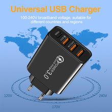 Load image into Gallery viewer, 3USB+PD QC3.0 Fast Charger 20W Type-C 3 USB Interface 5V/3.5A 9V/2A 12V/1.5A Support For Huawei SCP FCP Bi-protocol Quick Charge
