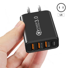 Load image into Gallery viewer, 3USB+PD QC3.0 Fast Charger 20W Type-C 3 USB Interface 5V/3.5A 9V/2A 12V/1.5A Support For Huawei SCP FCP Bi-protocol Quick Charge
