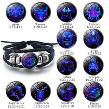 Load image into Gallery viewer, Twelve Constellation Luminous Bracelet Multilayer Leather Woven Handmade Night Light Bracelet for Women Men
