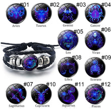 Load image into Gallery viewer, Twelve Constellation Luminous Bracelet Multilayer Leather Woven Handmade Night Light Bracelet for Women Men
