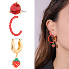 Load image into Gallery viewer, 3pcs/set Creative Rice Beads Soft Clay Earrings Fruit Strawberry Rice Beads Imitation Zircon Rhinestones Ear Stud Women Jewelry
