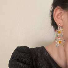 Load image into Gallery viewer, Retro Crystal Beaded Flower Long Earrings Women's Petal Tassel Stud Earrings Creative Fashion Rice Beads Jewelry Accessories

