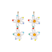 Load image into Gallery viewer, Retro Crystal Beaded Flower Long Earrings Women's Petal Tassel Stud Earrings Creative Fashion Rice Beads Jewelry Accessories
