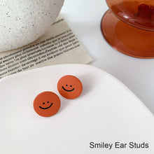 Load image into Gallery viewer, Cartoon Smiling Face Painted Earrings Female Cute Dripping Flower Earrings Creative Asymmetric Ear Clips Women Jewelry Accessories
