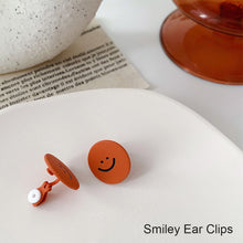 Load image into Gallery viewer, Cartoon Smiling Face Painted Earrings Female Cute Dripping Flower Earrings Creative Asymmetric Ear Clips Women Jewelry Accessories
