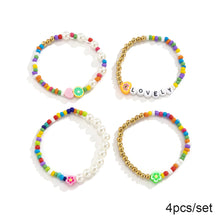 Load image into Gallery viewer, 4pcs/set Retro Stitching Soft Clay Small Flower Heart Rice Beads Bracelet Set Temperament Imitation Pearl Heart Letter Bracelet
