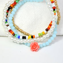 Load image into Gallery viewer, 4pcs/set Elastic Rope Rose Crystal Bracelet Female Multi-layer Combination Pearl Rice Beads Bracelet Women Beaded Jewelry

