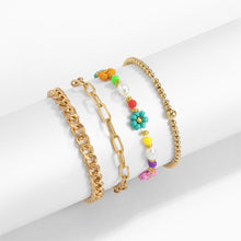 Load image into Gallery viewer, 4pcs/set Bohemian Daisy Flower Rice Bead Bracelet Women's Metal Hollow Chain Beaded Bracelet Girl Female Jewelry Accessories
