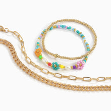 Load image into Gallery viewer, 4pcs/set Bohemian Daisy Flower Rice Bead Bracelet Women's Metal Hollow Chain Beaded Bracelet Girl Female Jewelry Accessories
