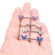 Load image into Gallery viewer, Fashion Sexy Drip Blue Butterfly Nails Nipple Ring Stainless Steel Symmetrical Piercing Jewelry Pectoral Body Accessories
