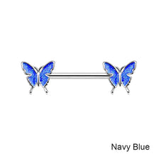 Load image into Gallery viewer, Fashion Sexy Drip Blue Butterfly Nails Nipple Ring Stainless Steel Symmetrical Piercing Jewelry Pectoral Body Accessories
