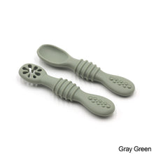 Load image into Gallery viewer, 2pcs/Set Baby Feeding Training Spoons Utensils Set Toddler Leaning Eating Tableware Baby Silicone Teether Toys Feeding Scoop Training
