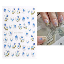 Load image into Gallery viewer, Nail Art Stickers Tulip Nail Art Stickers Blue Tulip Gold Plated Nail Stickers Nail Art Decoration Manicure Accessories
