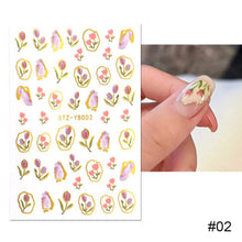 Load image into Gallery viewer, Nail Art Stickers Tulip Nail Art Stickers Blue Tulip Gold Plated Nail Stickers Nail Art Decoration Manicure Accessories
