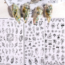 Load image into Gallery viewer, Nail Stickers Black Line Willow Leaf Butterfly Floral Leaf Nail Stickers Nail Art Decoration Manicure Accessories
