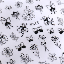 Load image into Gallery viewer, Nail Stickers Black Line Willow Leaf Butterfly Floral Leaf Nail Stickers Nail Art Decoration Manicure Accessories
