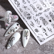 Load image into Gallery viewer, Nail Stickers Black Line Willow Leaf Butterfly Floral Leaf Nail Stickers Nail Art Decoration Manicure Accessories
